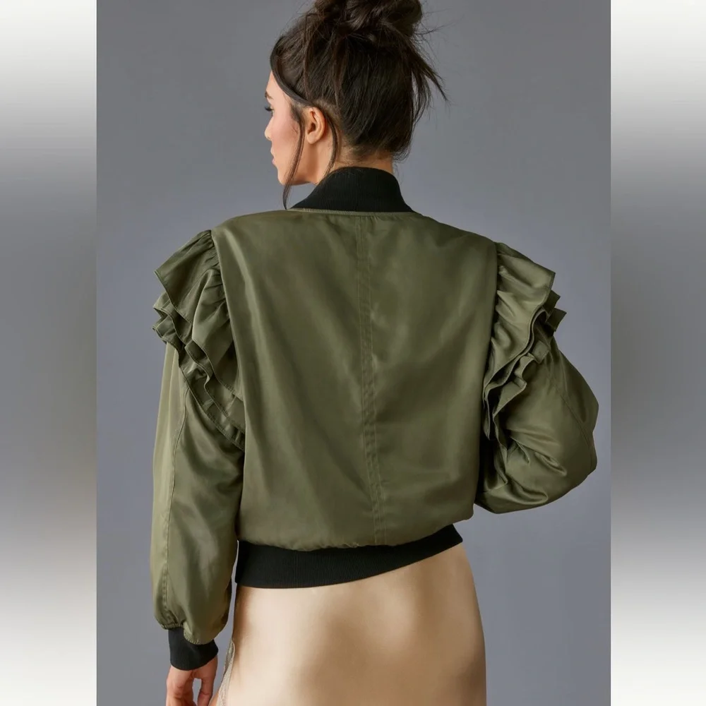 MABLE Ruffle-Sleeve Bomber Jacket - Picture 2 of 4